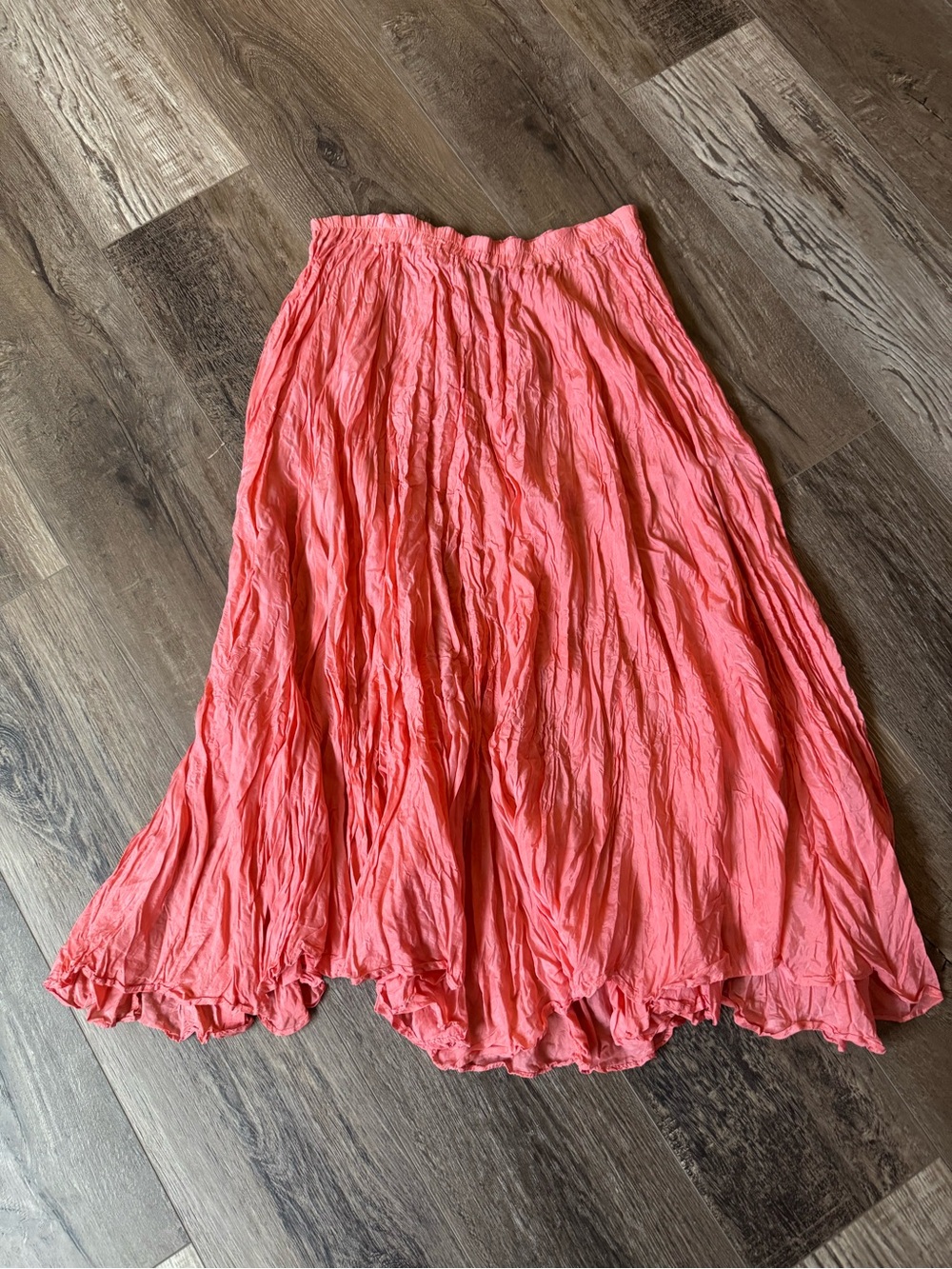 Savannah Coral Pink 100% Silk Crinkle Maxi Skirt - M